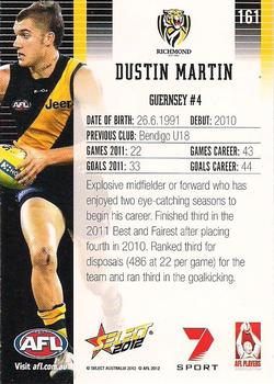 2012 Select AFL Champions #161 Dustin Martin Back